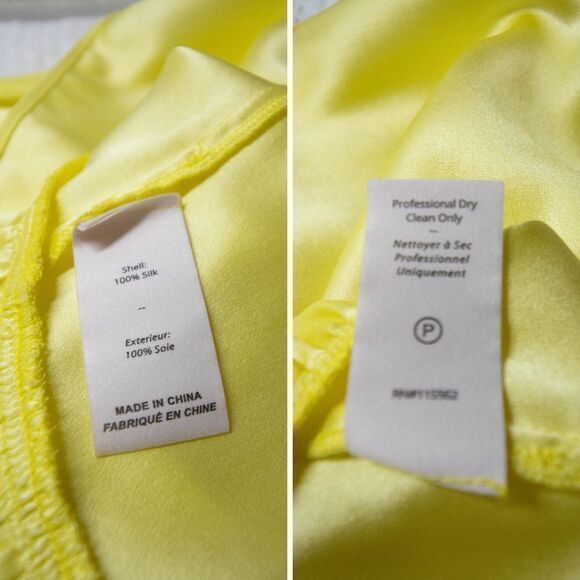 NEW Cinq à‎ Sept Janet 100% Silk V-Neck Ruffle Hem Top, Yellow, M - Picture 9 of 13